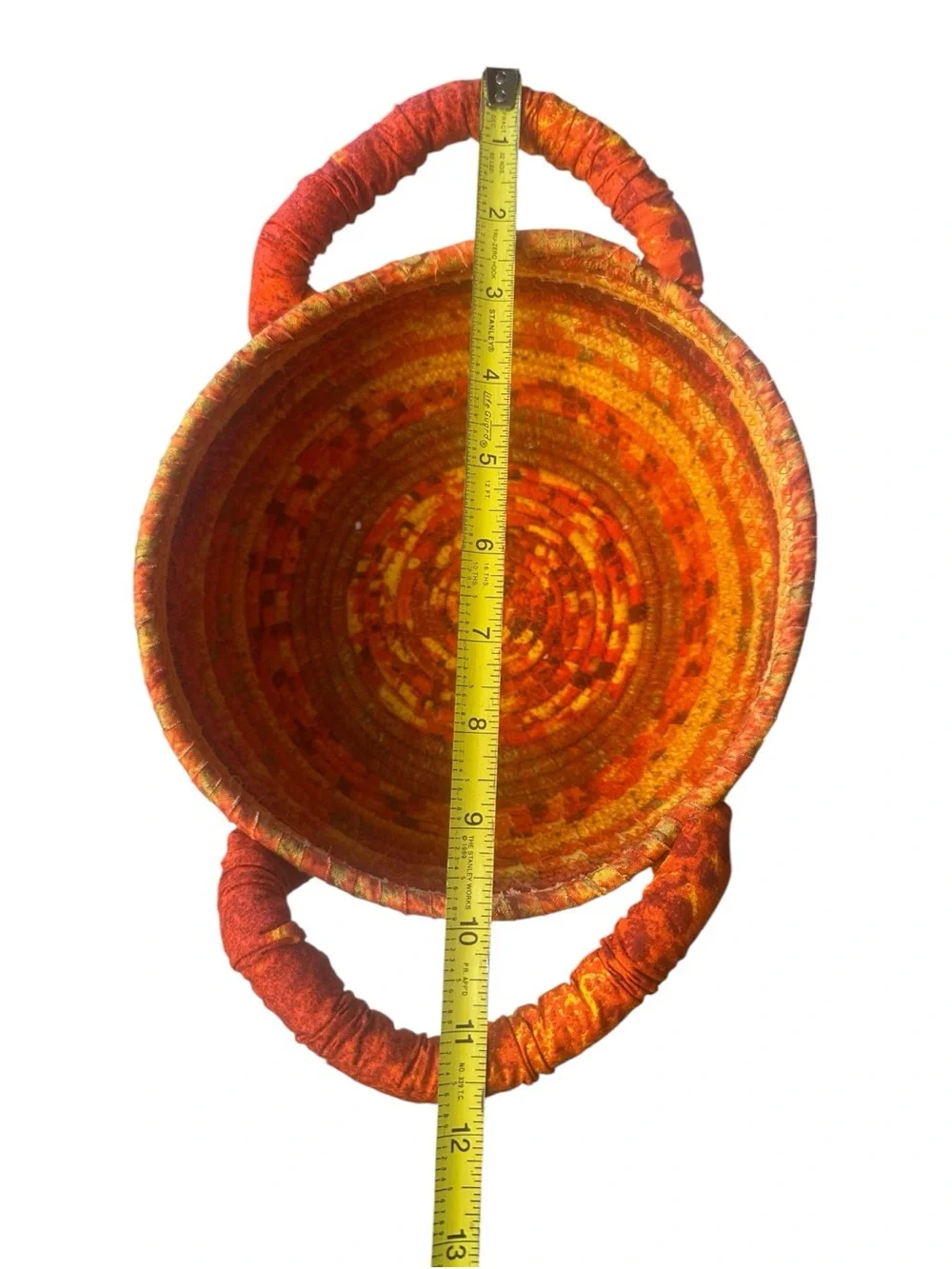 Handmade K Designs Coiled Fabric Basket Orange Rust Gold Double Handle
